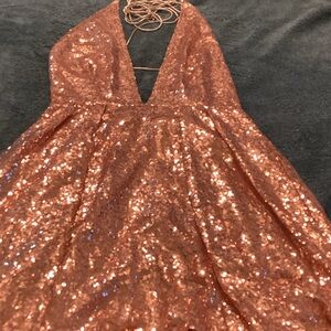 Sequin Halter Maxi Dress - Rose Gold